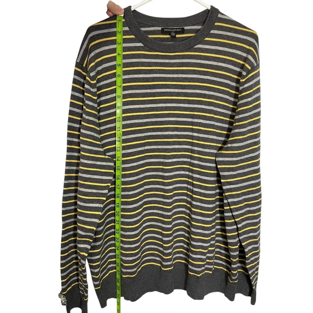 Banana Republic XXL Grey Yellow Striped Cotton Crewneck Sweater Preppy Classic‎